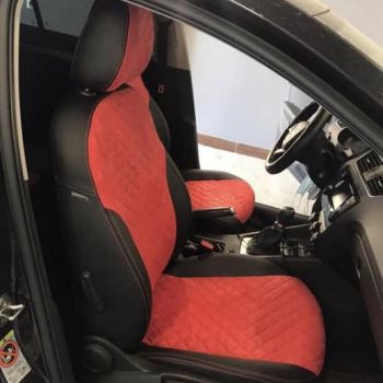 Авточехлы Автопилот черный красный алькантара Ромб